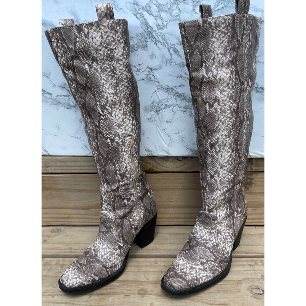 Truffle collection Snake Print Knee-High Block Heel Boots With Side Zipper Sz 6 - Picture 3 of 13